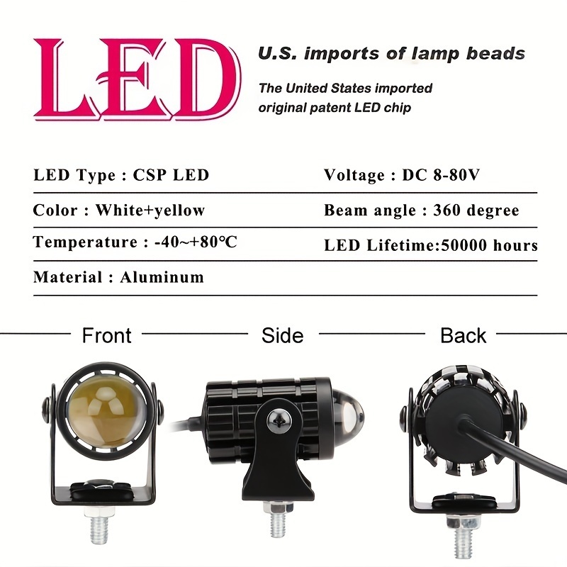 4個セット バイク LEDフォグライト 6LED ホワイト 白 ヘッドライト フォグランプ ヘッドランプ 防水 明るい スポットライト t64a