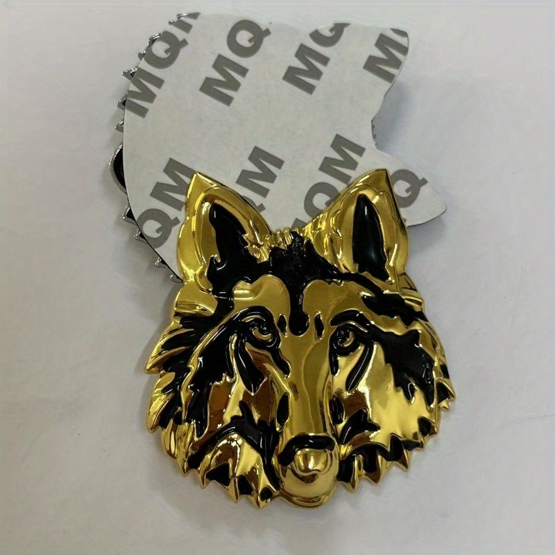 エンブレム おしゃれ ウルフ 狼 おおかみ 金屬 ゴールド メタルステッカー 3D 立體 7cm 犬 簡単貼り付け オートバイ 外裝 シール t5514