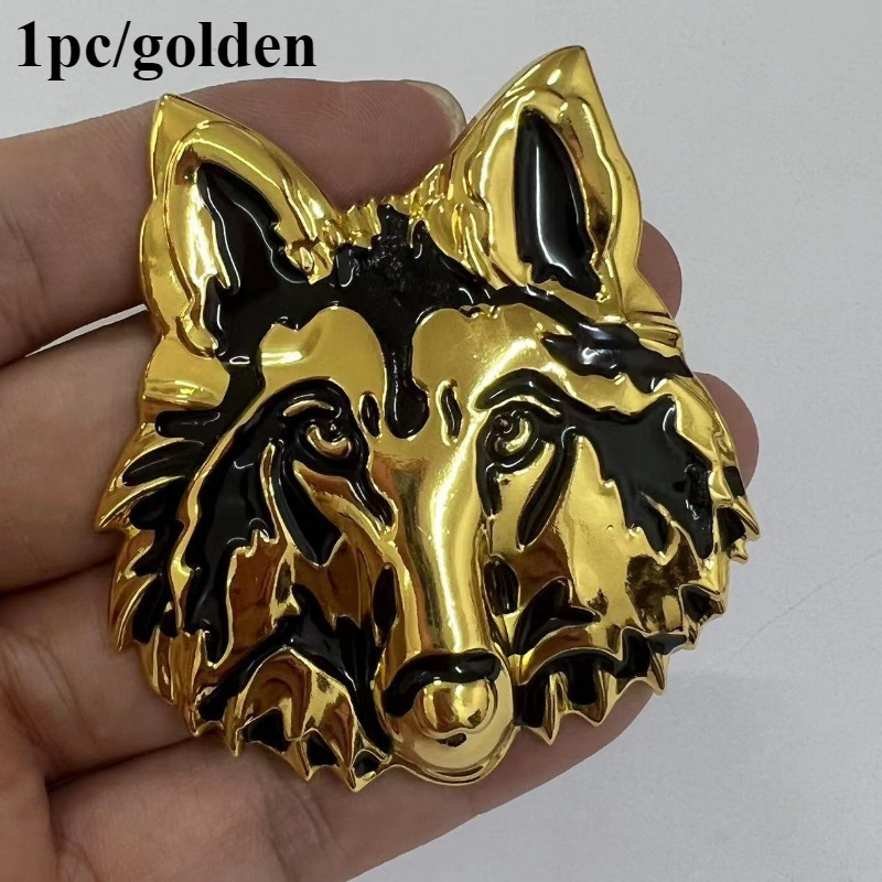 エンブレム おしゃれ ウルフ 狼 おおかみ 金屬 ゴールド メタルステッカー 3D 立體 7cm 犬 簡単貼り付け オートバイ 外裝 シール t5514