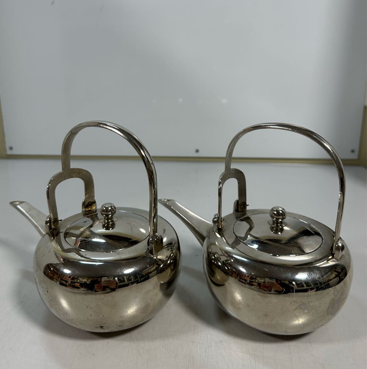 乾茂號造 本錫 錫製 煎茶道具 茶道具 急須 銚子 時代物 2点 乾茂號造 本錫 錫製 煎茶道具 茶道具 急須 銚子 時代物 2点