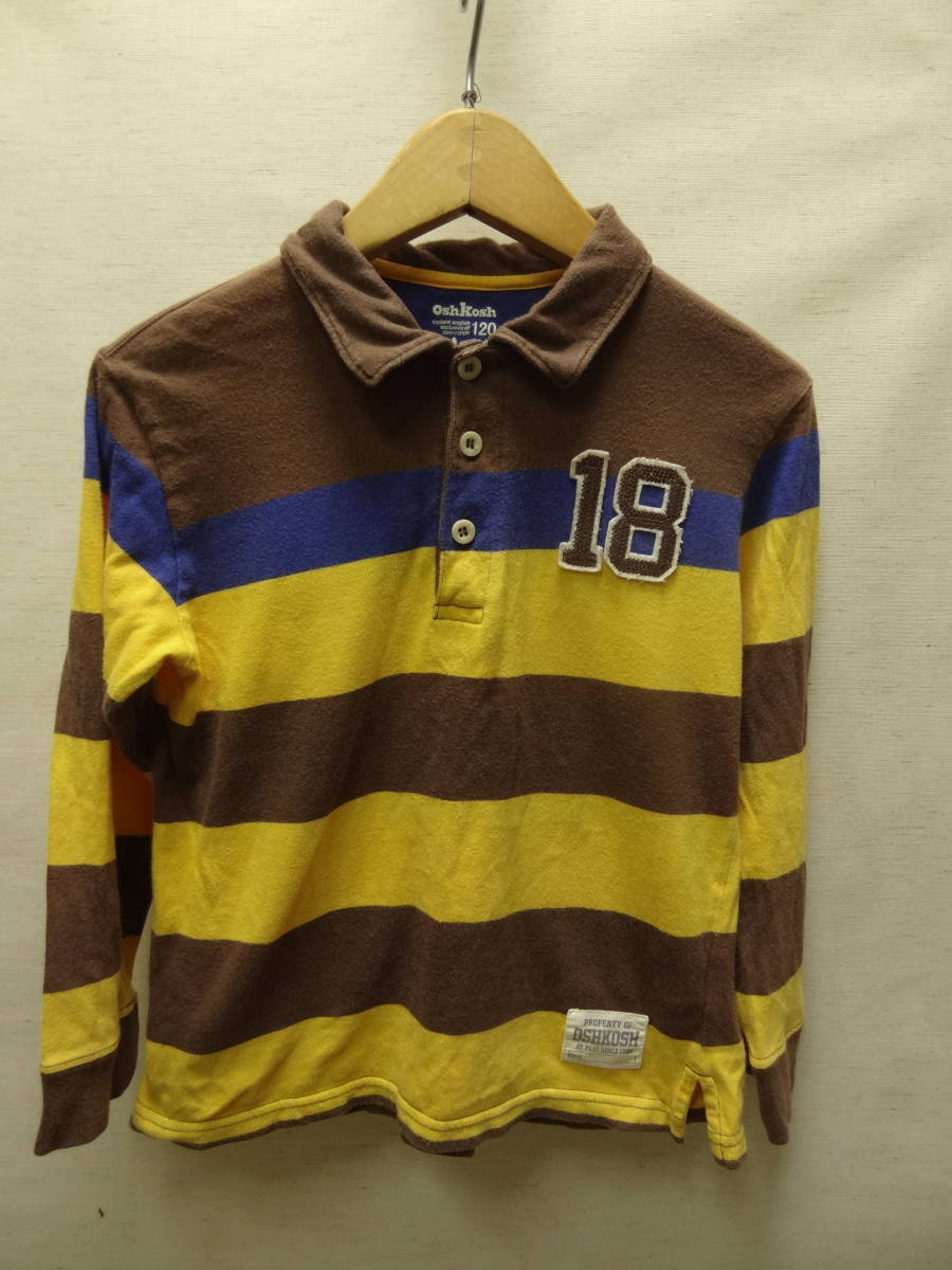 全國送料無料 オシュコシュ OSHKOSH 子供服キッズ男の子 ナンバリング ワッペン付き 長袖ボーダー柄ポロシャツ 120