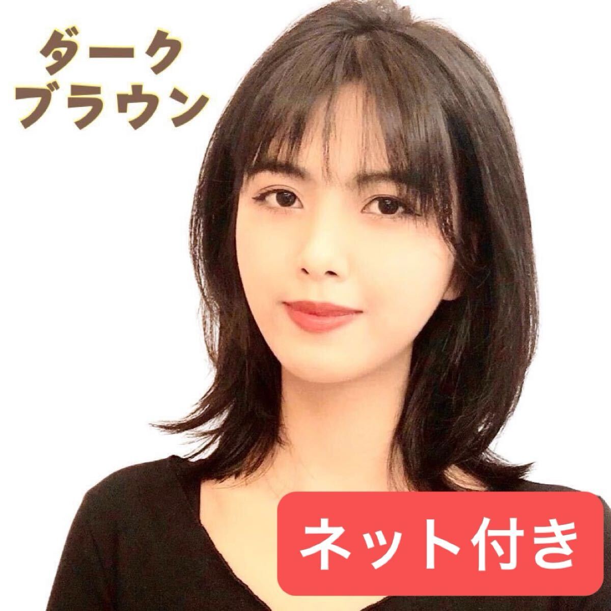 フルウィッグ レディース ウルフレイヤー セミロング ストレート 医療用 ダークブラウン茶色自然高品質かつら ミディアム エクステ くびれ