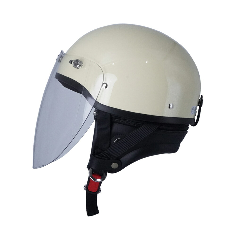 ハーフヘルメット アイボリー 付 ロング ミラーイエロー 送料無料 半ヘル バイク用 GT303 ヘルメット ノスタルジック GT-303