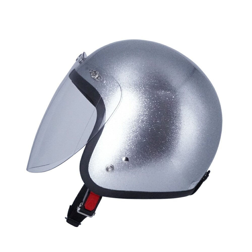 スモールジェットヘル ジェットヘルメット ラメ入りシルバー ロング付き ライトスモーク 送料無(wú)料 GT301 ヘルメット ノスタルジック GT-301