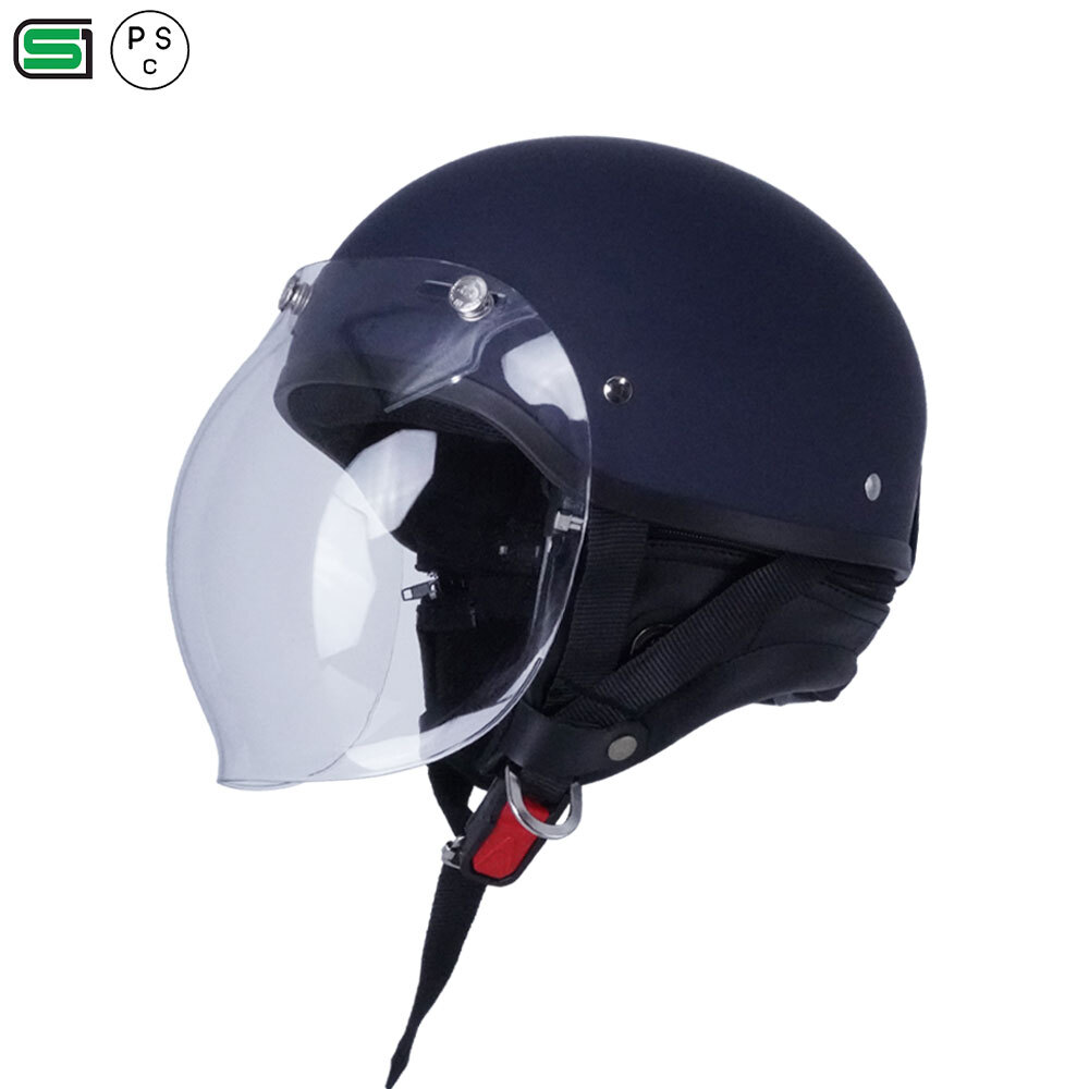 ハーフヘルメット マットネイビー 付 バブル ミラーシルバー 送料無料 半ヘル バイク用 GT303 ヘルメット ノスタルジック GT-303