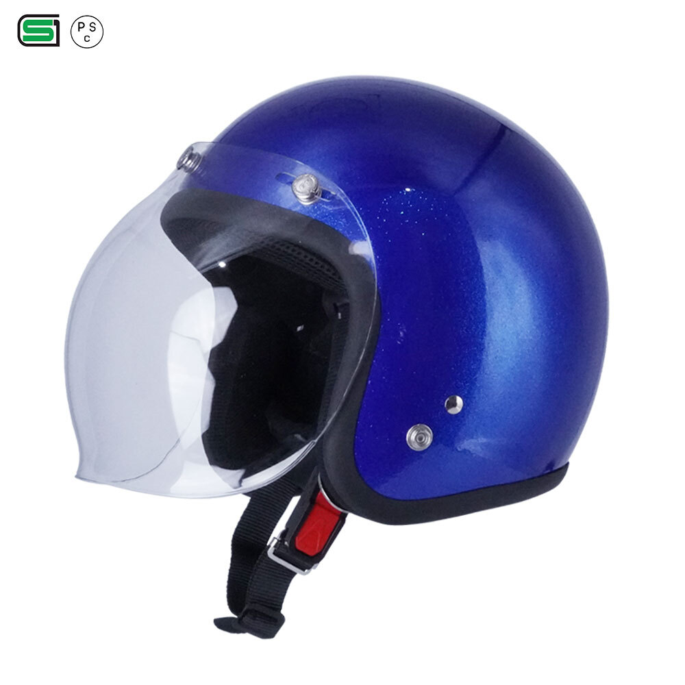 スモールジェットヘル ジェットヘルメット ラメ入りブルー バブル付き ミラーイエロー 送料無料 GT301 ヘルメット ノスタルジック GT-301