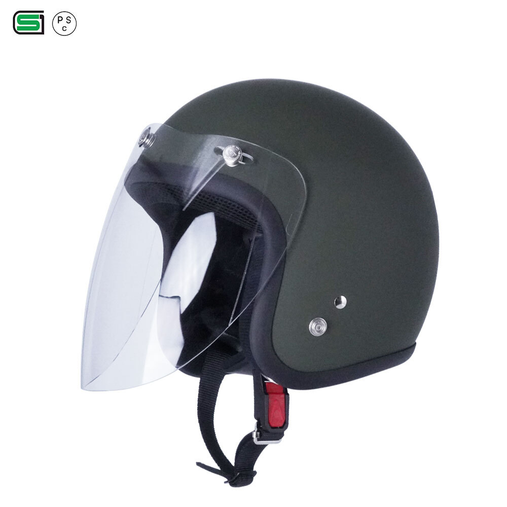 スモールジェットヘル ジェットヘルメット マットカーキ ロング付き ミラーイエロー 送料無料 GT301 ヘルメット ノスタルジック GT-301