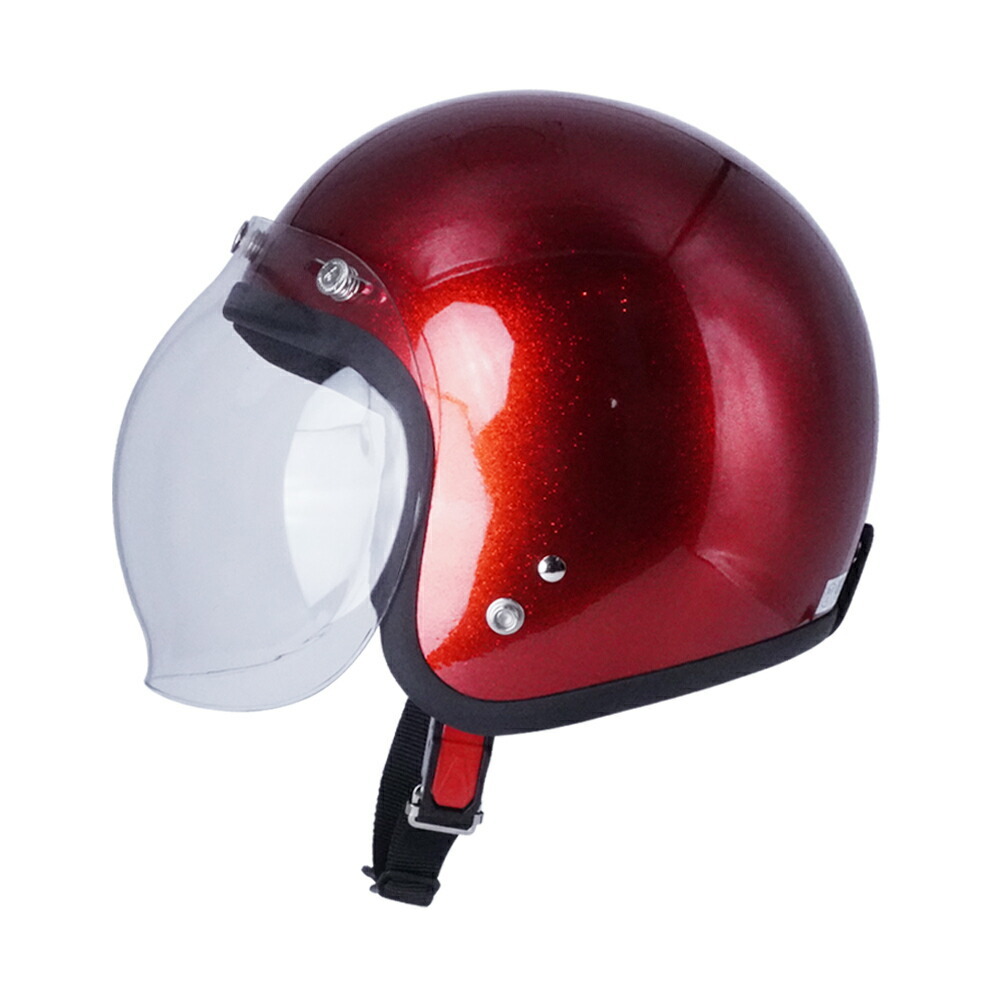 スモールジェットヘル ジェットヘルメット ラメ入りレッド バブル付き ミラーシルバー 送料無料 GT301 ヘルメット ノスタルジック GT-301