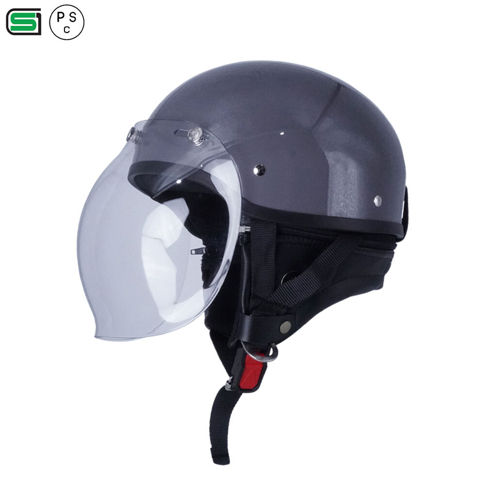 ハーフヘルメット グレー 付 バブル ミラーシルバー 送料無料 半ヘル バイク用 GT303 ヘルメット ノスタルジック GT-303
