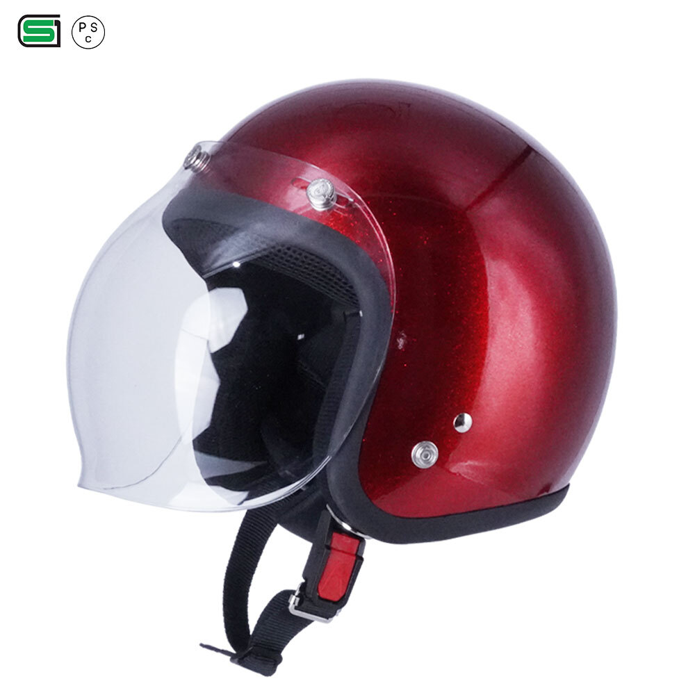 スモールジェットヘル ジェットヘルメット ラメ入りレッド バブル付き ライトスモーク 送料無料 GT301 ヘルメット ノスタルジック GT-301
