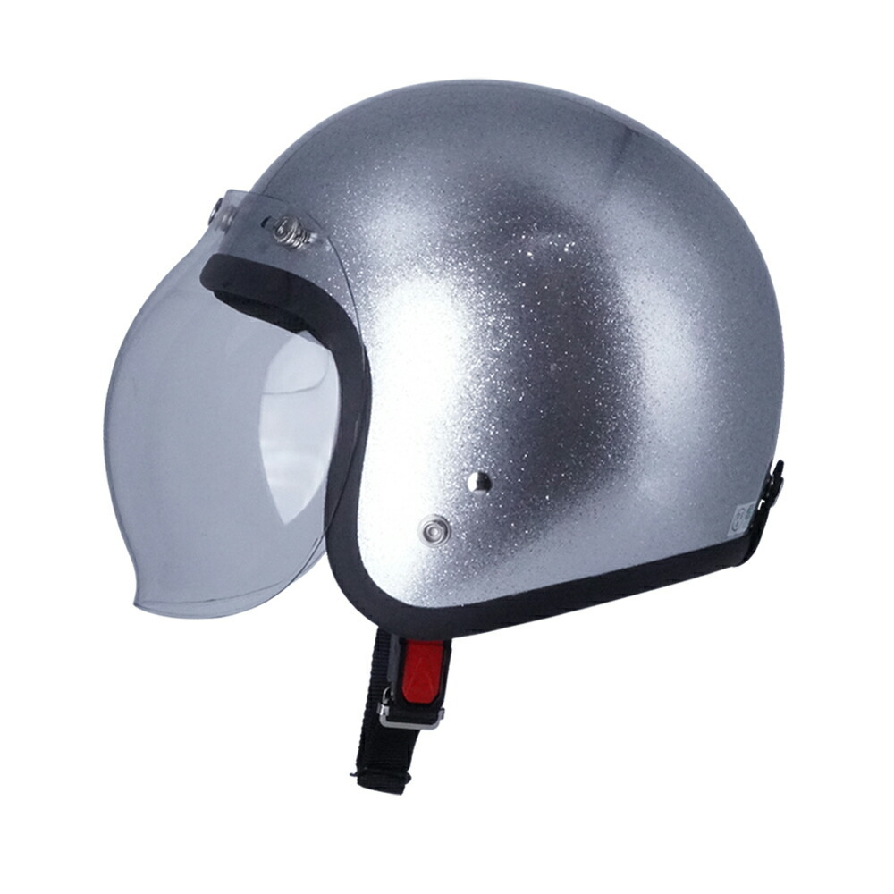 スモールジェットヘル ジェットヘルメット ラメ入りシルバー バブル付き ミラーイエロー 送料無料 GT301 ヘルメット ノスタルジック GT-301