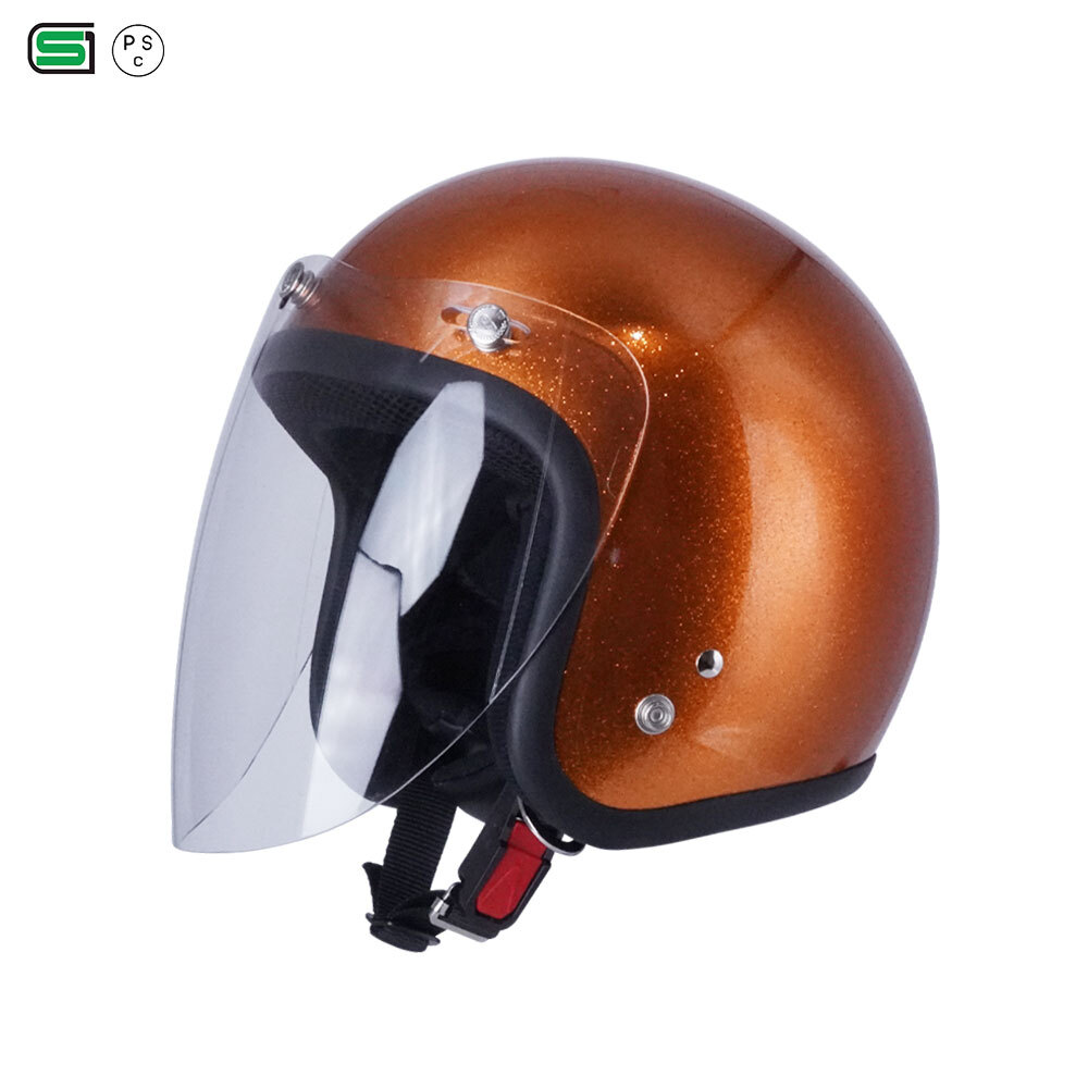スモールジェットヘル ジェットヘルメット ラメ入りオレンジ ロング付き ライトスモーク 送料無料 GT301 ヘルメット ノスタルジック GT-301