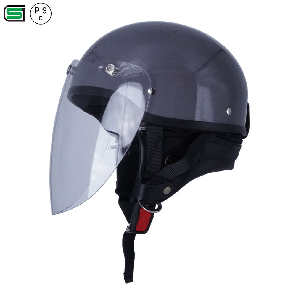 ハーフヘルメット グレー 付 ロング オレンジ 送料無料 半ヘル バイク用 GT303 ヘルメット ノスタルジック GT-303