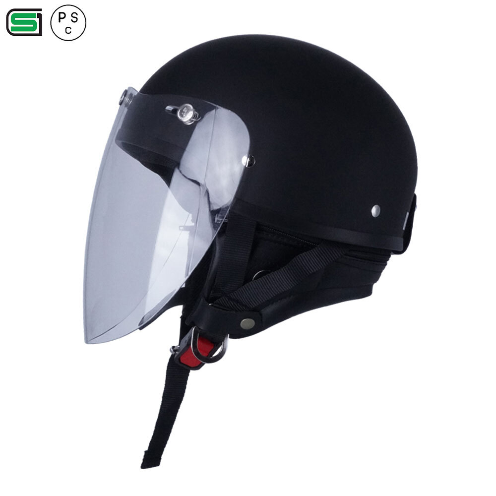 ハーフヘルメット マットブラック 付 ロング オレンジ 送料無(wú)料 半ヘル バイク用 GT303 ヘルメット ノスタルジック GT-303