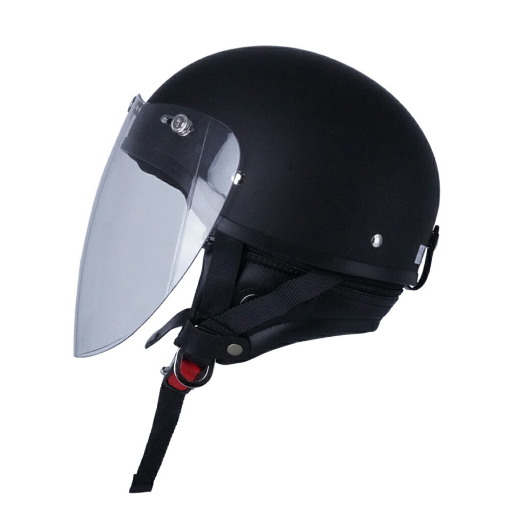 ハーフヘルメット マットブラック 付 ロング ダークスモーク 送料無料 半ヘル バイク用 GT303 ヘルメット ノスタルジック GT-303