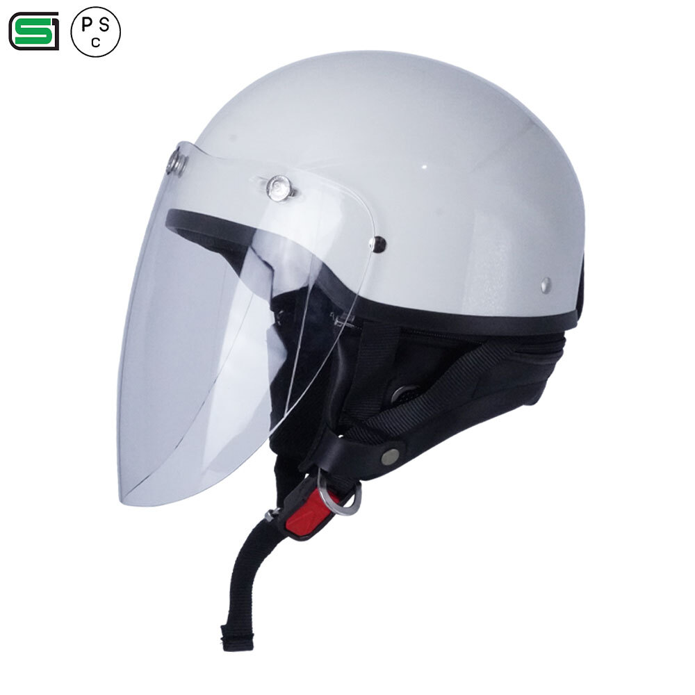 ハーフヘルメット ホワイト 付 ロング クリア 送料無料 半ヘル バイク用 GT303 ヘルメット ノスタルジック GT-303