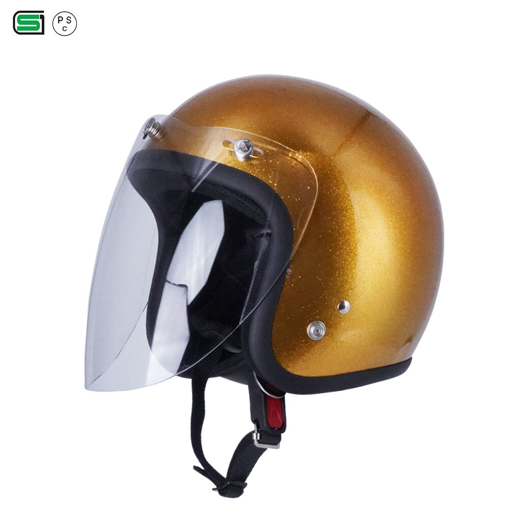 スモールジェットヘル ジェットヘルメット ラメ入りゴールド ロング付き ダークスモーク 送料無料 GT301 ヘルメット ノスタルジック GT-301