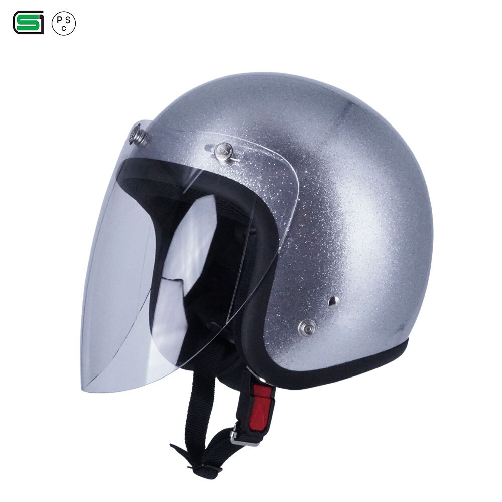 スモールジェットヘル ジェットヘルメット ラメ入りシルバー ロング付き オレンジ 送料無料 GT301 ヘルメット ノスタルジック GT-301