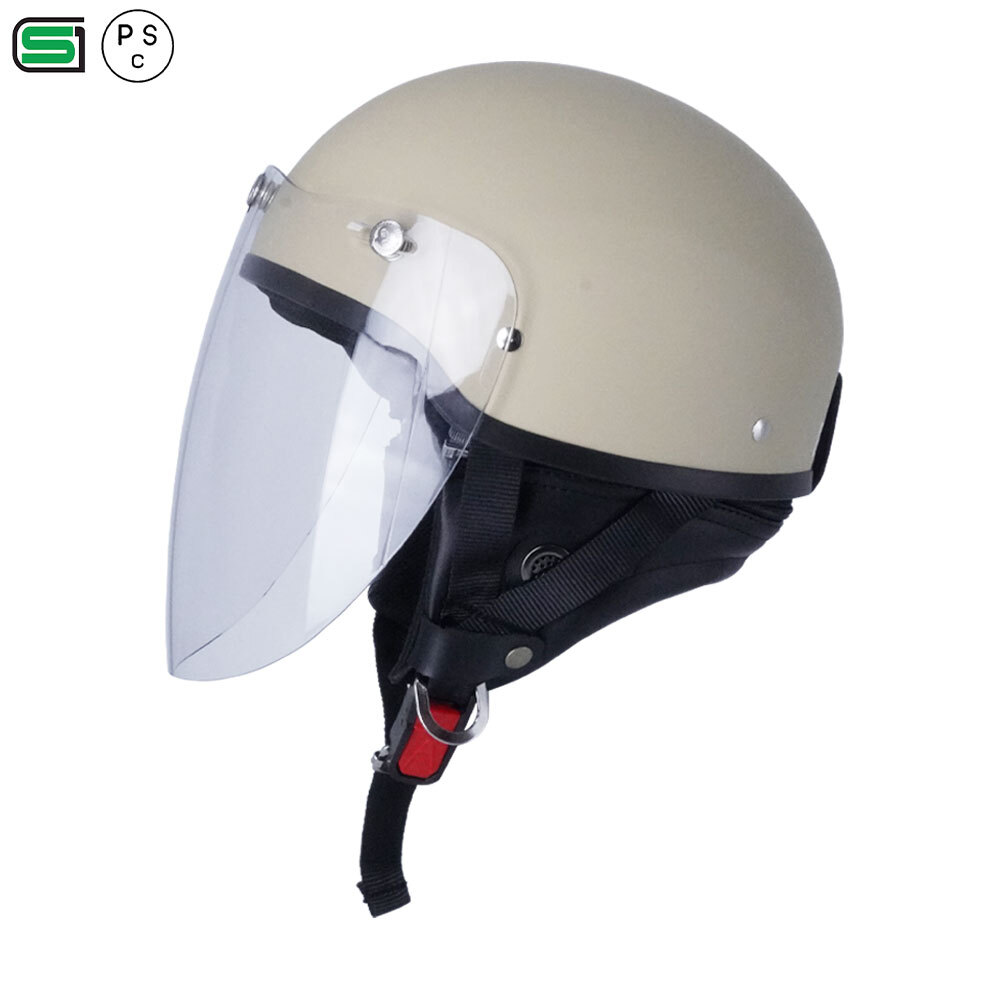 ハーフヘルメット マットミリタリーカーキ 付 ロング オレンジ 送料無料 半ヘル バイク用 GT303 ヘルメット ノスタルジック GT-303