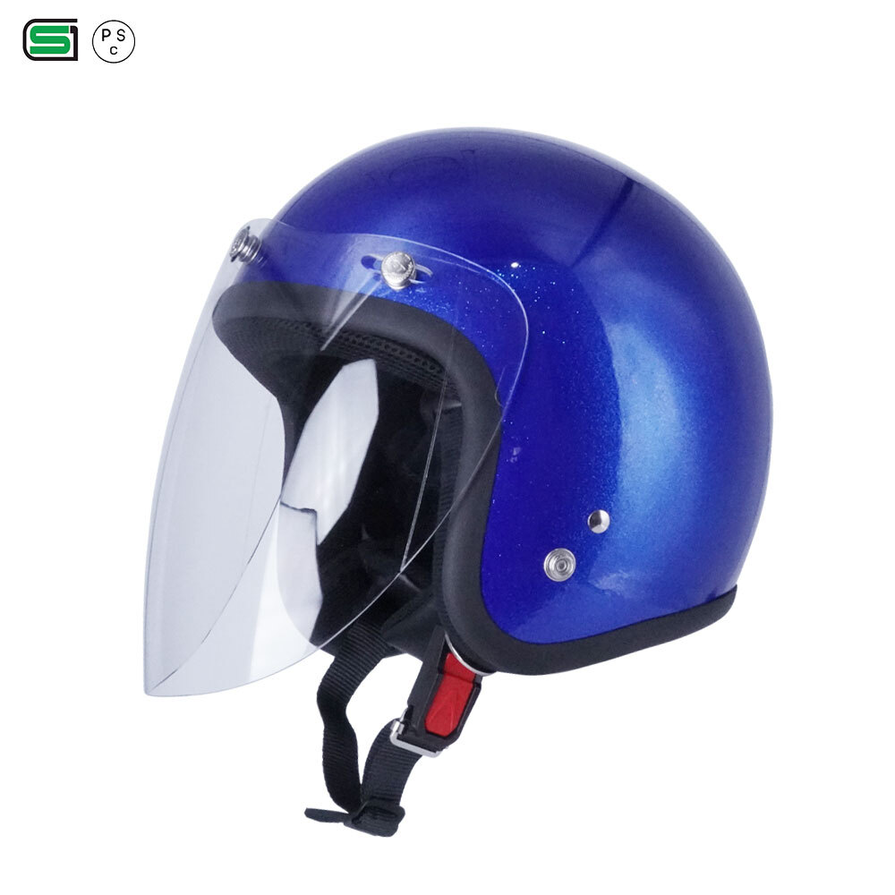 スモールジェットヘル ジェットヘルメット ラメ入りブルー ロング付き イエロー 送料無料 GT301 ヘルメット ノスタルジック GT-301 レトロ