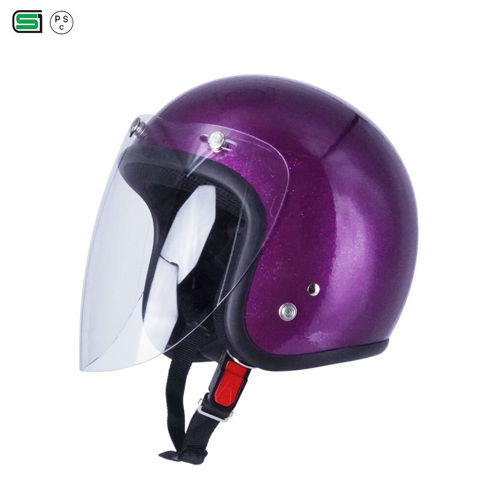 スモールジェットヘル ジェットヘルメット ラメ入りパープル ロング付き イエロー 送料無料 GT301 ヘルメット ノスタルジック GT-301