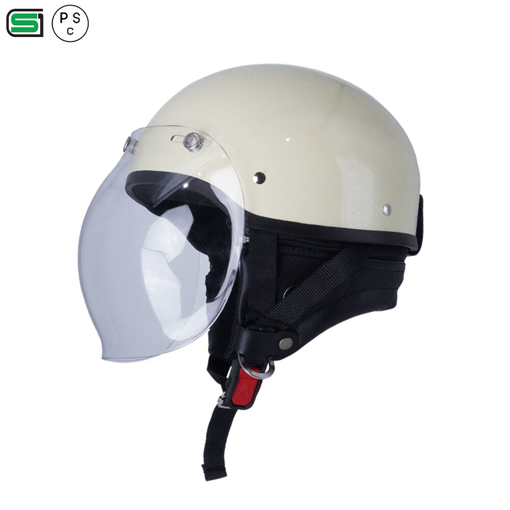 ハーフヘルメット アイボリー 付 バブル ミラーレインボー 送料無料 半ヘル バイク用 GT303 ヘルメット ノスタルジック GT-303
