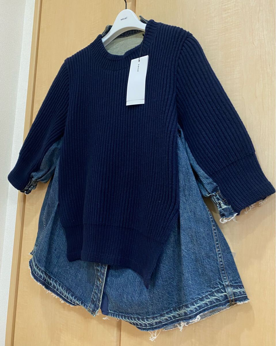 sacai グレー リブ編み デニム 半袖トップス sacai グレー リブ編み デニム 半袖トップス