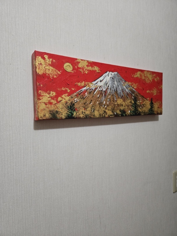 一番の 真作】「勇壮富士」油彩画 作家名 3Dキャンバスに油彩 絵画