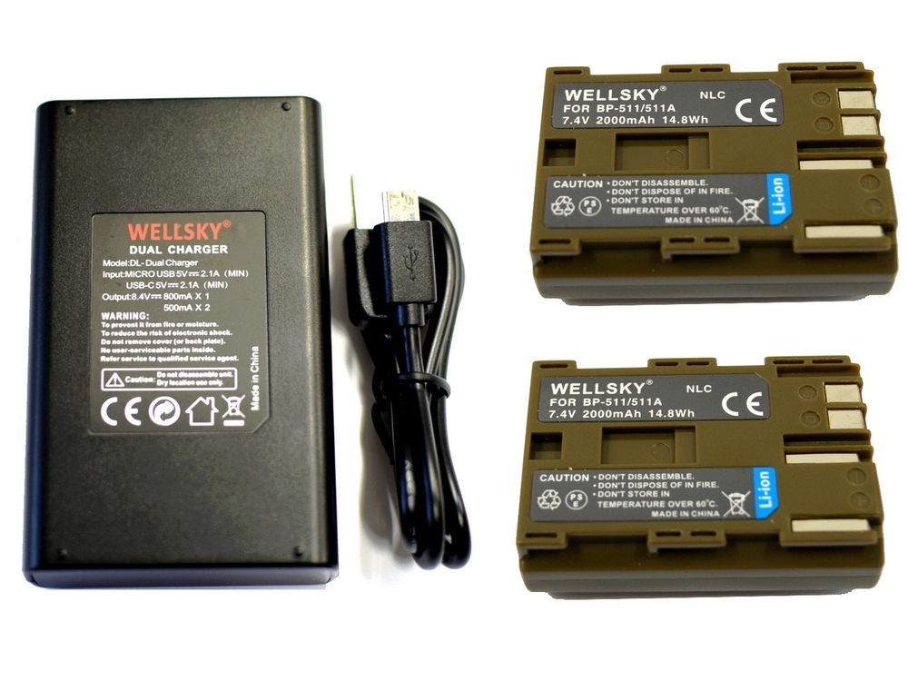 BP-511A BP-512 BP-511 BP-514 互換バッテリー 2個 + CG-580 Type C USB Dual 急速互換充電器 バッテリーチャージャー 1個 EOS 30D EOS 40D