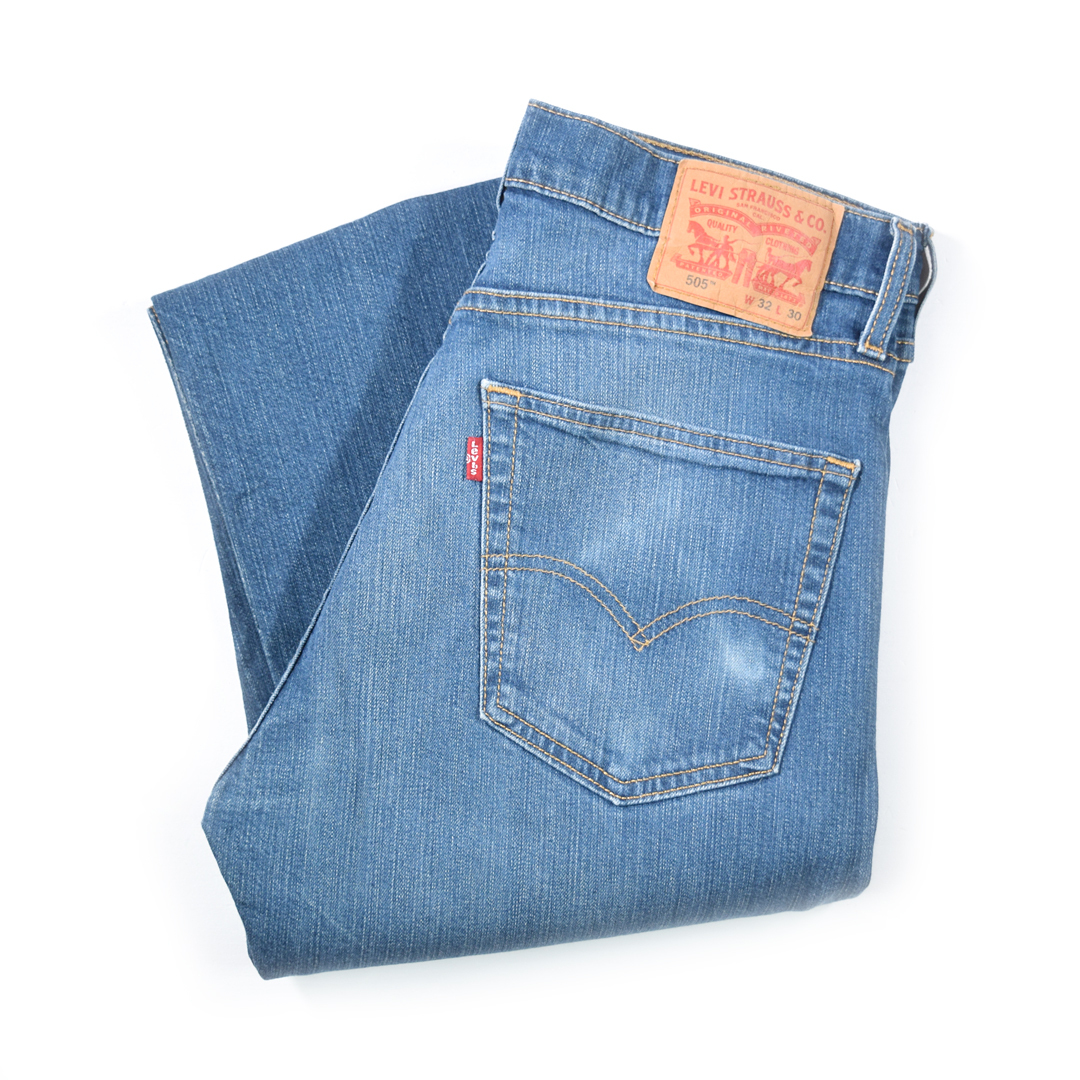 【送料無料】リーバイス 505 ヒゲ 色落ち◎ ストレート ジーンズ デニムパンツ ジッパー ブルー ストレッチ W32 Levis ジーパン @EA9121