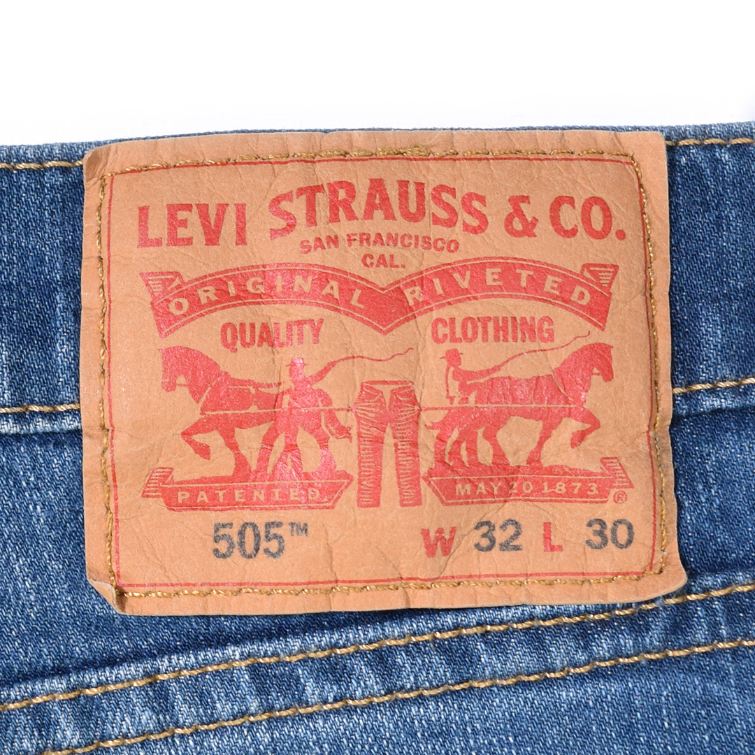 【送料無料】リーバイス 505 ヒゲ 色落ち◎ ストレート ジーンズ デニムパンツ ジッパー ブルー ストレッチ W32 Levis ジーパン @EA9121