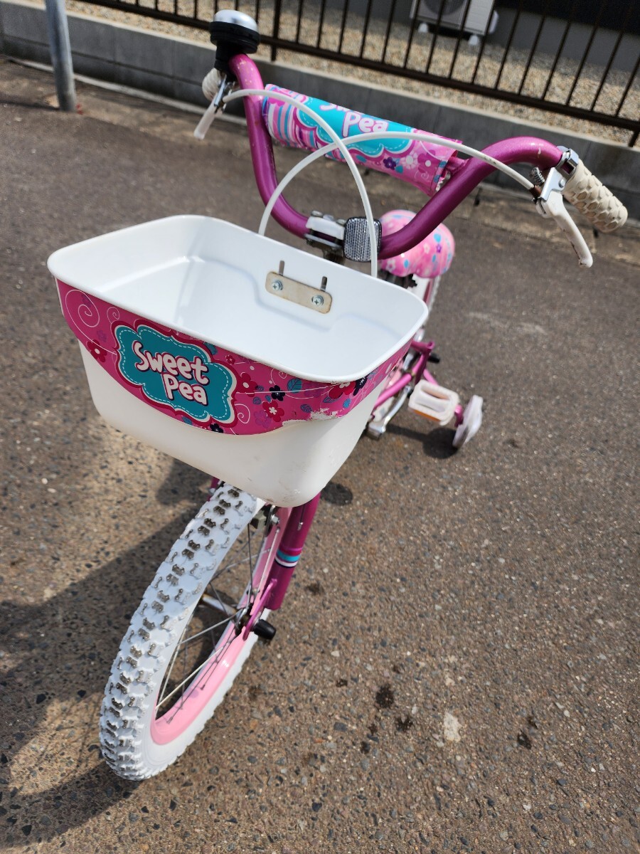 手渡し限定 sweat pea 子供自転車 16インチ 前カゴ・補助輪付き 手渡し限定 sweat pea 子供自転車 16インチ 前カゴ・補助輪付き