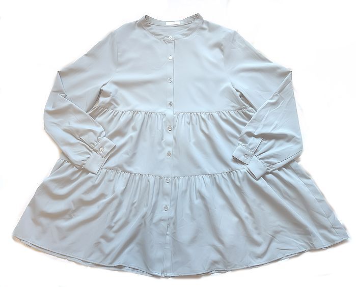 最終価格★GLACIER グラシア・ハニーズ★ティアード・ギャザーフレア・バンドカラー・ブラウス・ライトブルーグレー・Mサイズ★美品_画像4