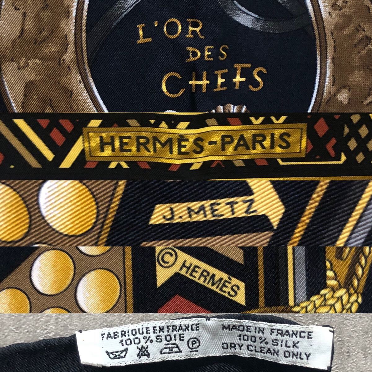 HERMES エルメス スカーフ LOR DES CHEFS 首長達の金 ゴールド HERMES エルメス スカーフ LOR DES CHEFS 首長達の金 ゴールド