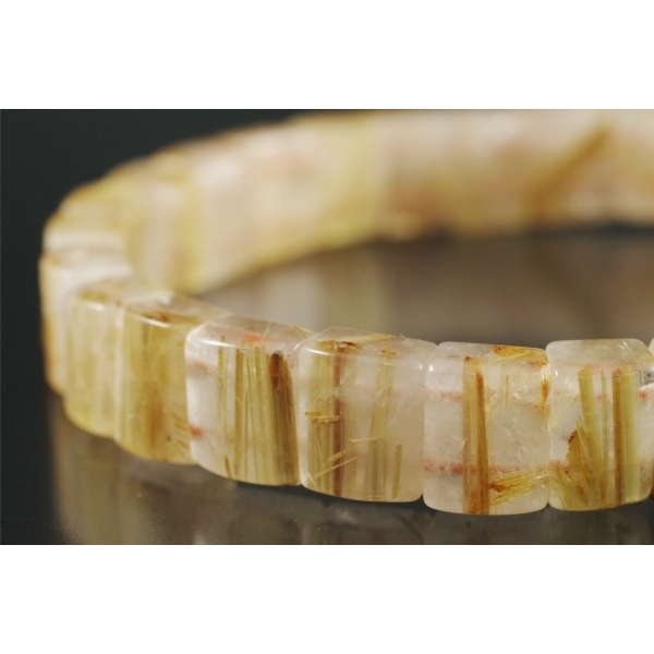  Gold рутил кварц 10mm ширина браслет /gbl-92
