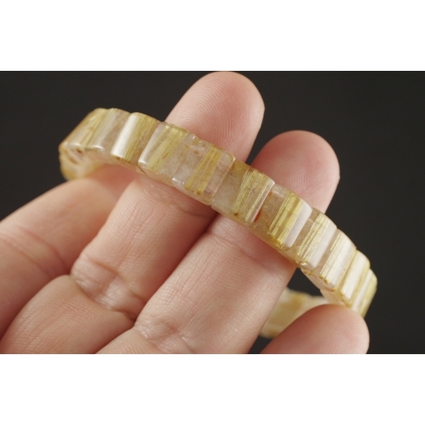  Gold рутил кварц 10mm ширина браслет /gbl-92