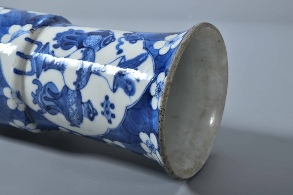 BR2394-中国美術 大清康熙年製 染付 青華 花卉氷梅文花瓶・花入 BR2394-中国美術 大清康熙年製 染付 青華 花卉氷梅文花瓶・花入