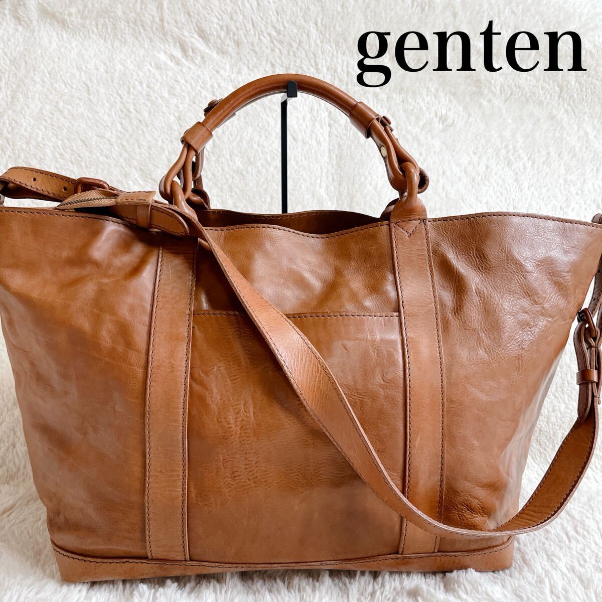 genten ゲンテン 大容量 2way レザー トートバッグ ショルダーバッグ