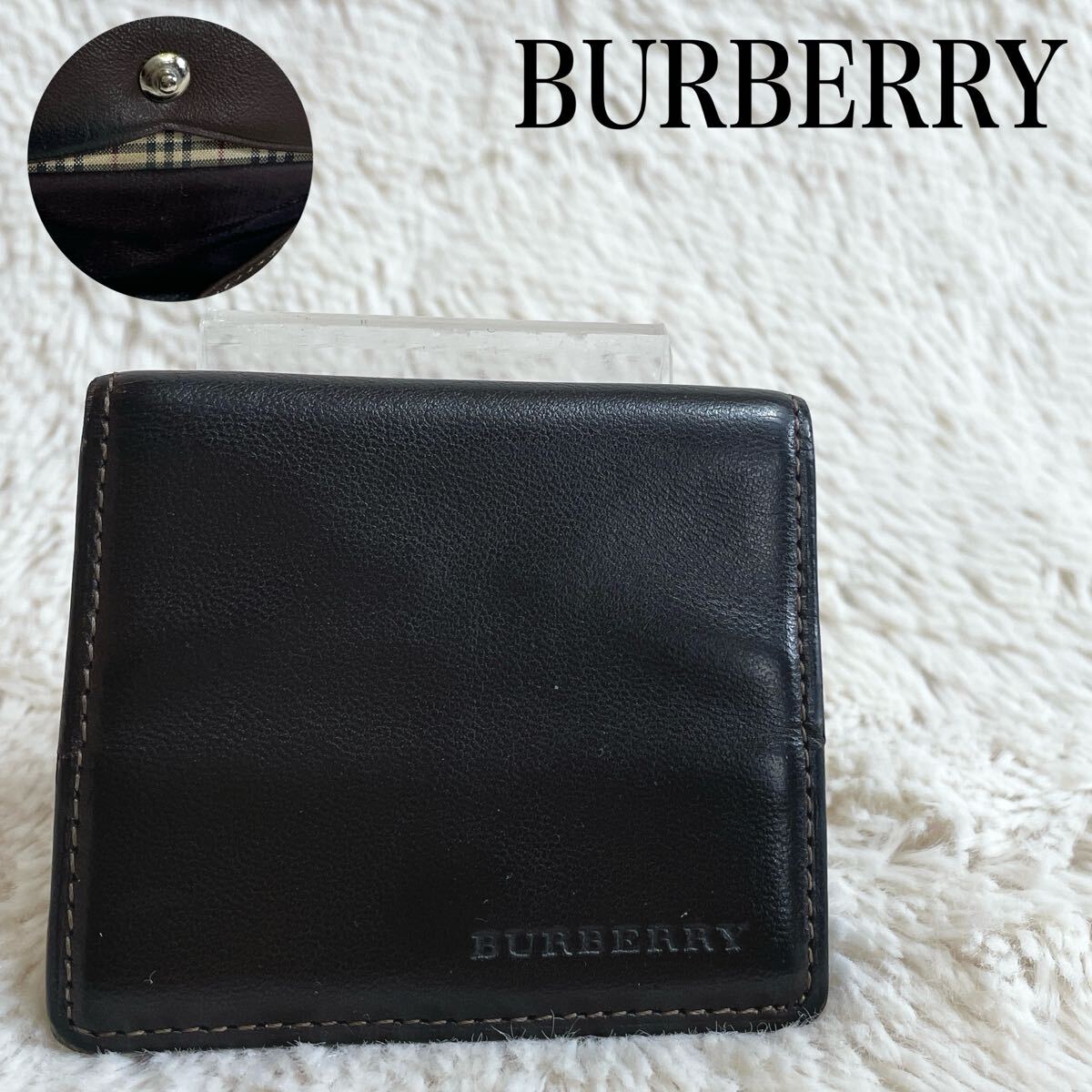 希少 BURBERRY バーバリー オールレザー ロゴ コインケース 小銭入れ