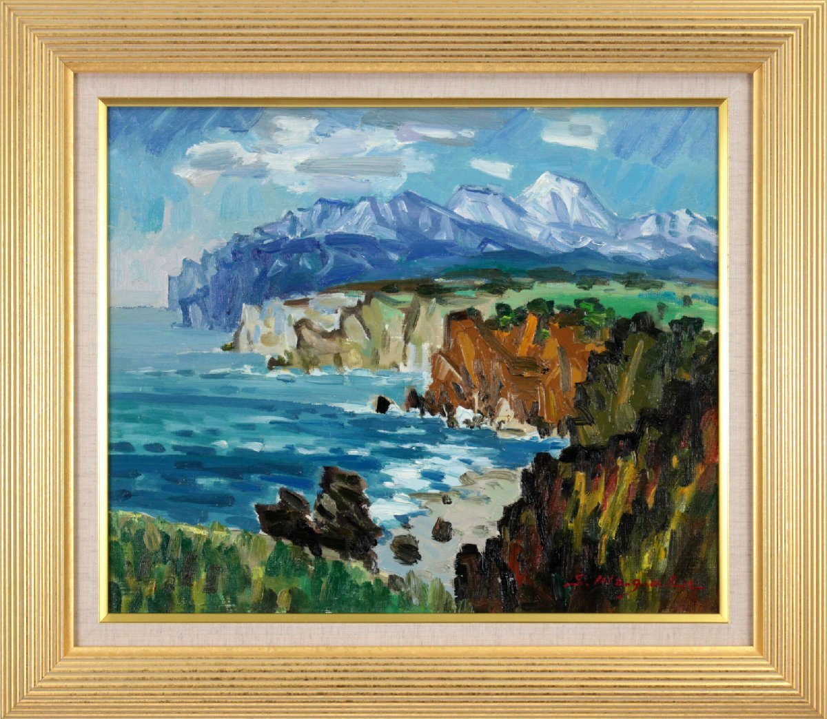 真柄修一 「茂多岬 春」 油絵・油彩画 絵画 - 北海道画廊