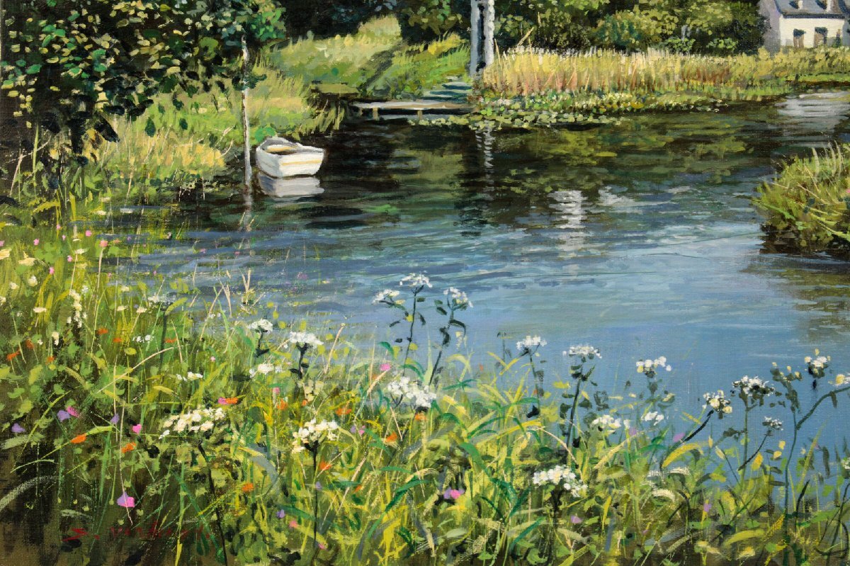 吉本哲 「ソバの花咲く小川」 油絵・油彩画 絵画 - 北海道画廊