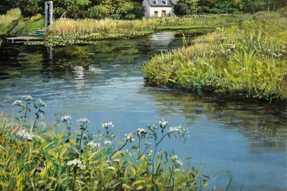 大人気 吉本哲 「ソバの花咲く小川」 北海道画廊 - 絵画 油絵・油彩画 絵画+タペストリー