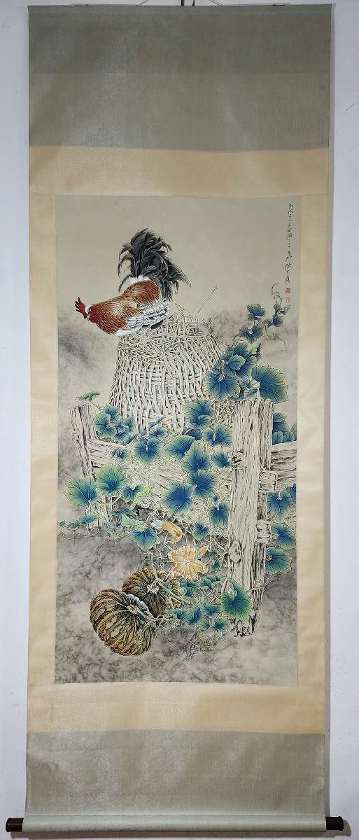 □観心・時代旧蔵□B2544中国古書道◇張大千 大吉図立軸 掛け軸 □観心・時代旧蔵□B2544中国古書道◇張大千 大吉図立軸 掛け軸