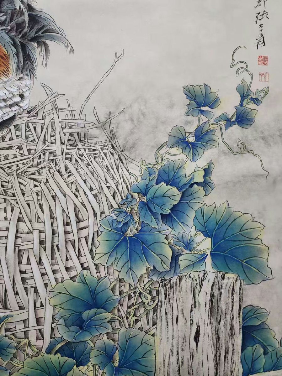 □観心・時代旧蔵□B2544中国古書道◇張大千 大吉図立軸 掛け軸 □観心・時代旧蔵□B2544中国古書道◇張大千 大吉図立軸 掛け軸