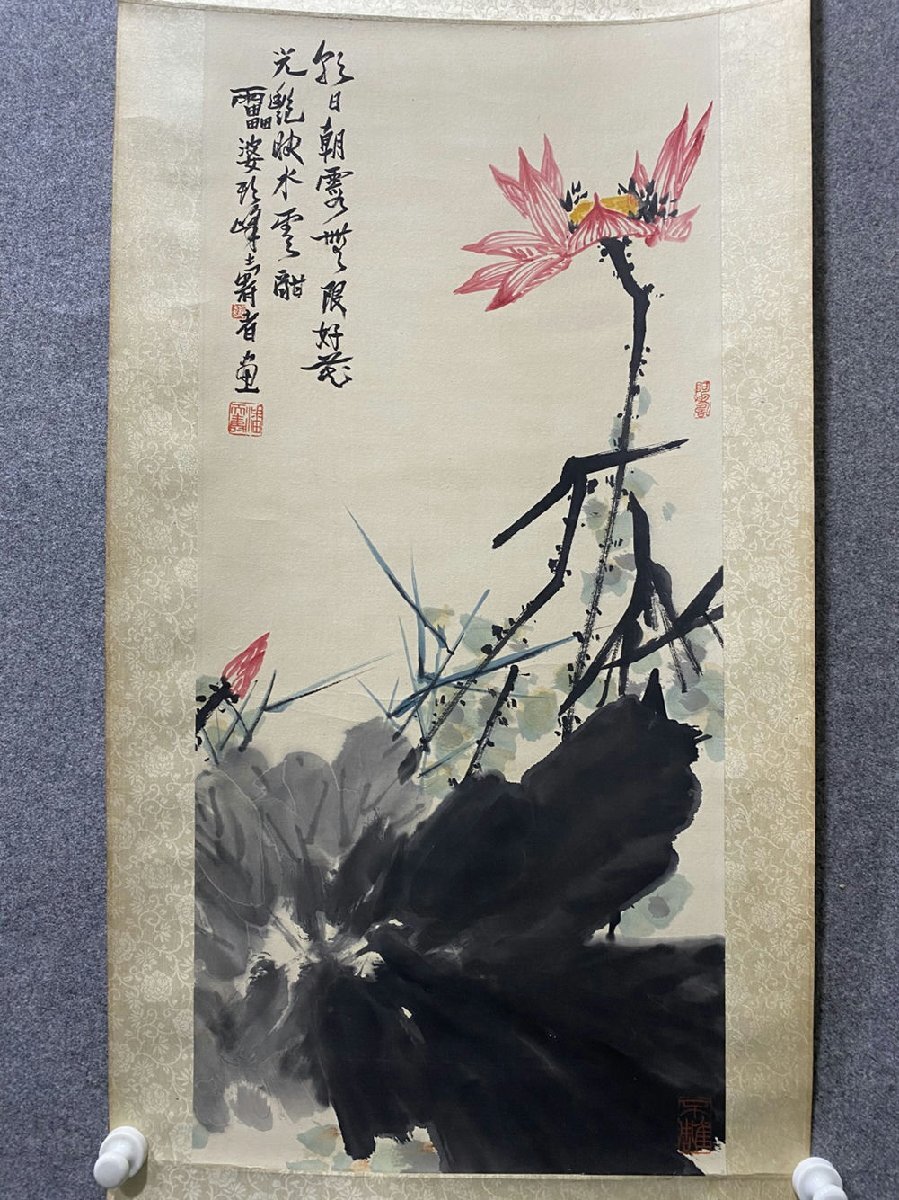 □観心・時代旧蔵□G2532中国古書道◇潘天寿 花卉 掛け軸 書画 □観心・時代旧蔵□G2532中国古書道◇潘天寿 花卉 掛け軸 書画