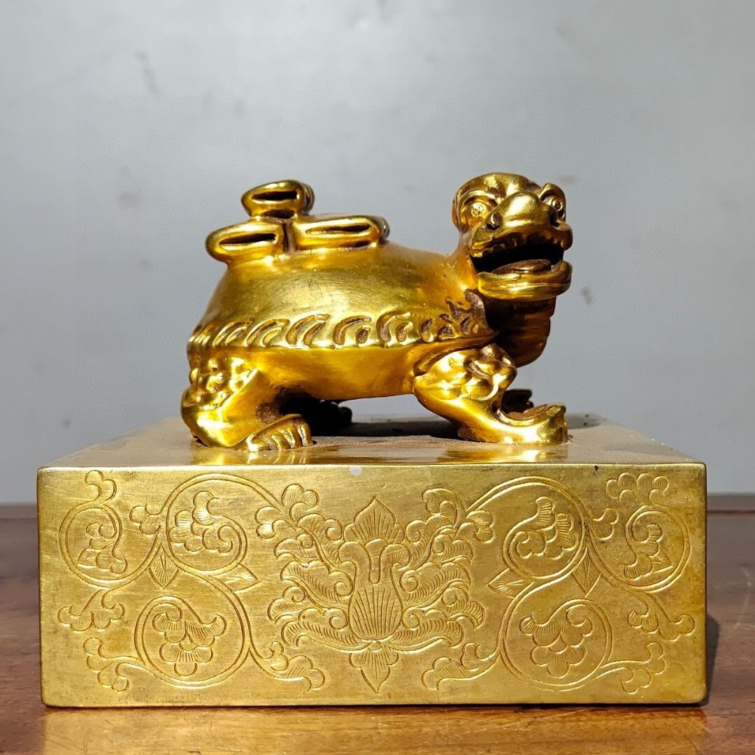 ▽鴻▽ 紫銅製 塗金 長寿龜印章 置物 古賞物 中国古玩