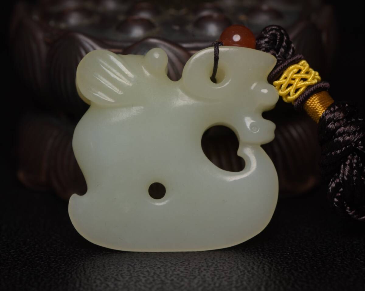 ▽鴻▽ 和田玉製 細密彫 豬龍 置物 古賞物 中国古玩