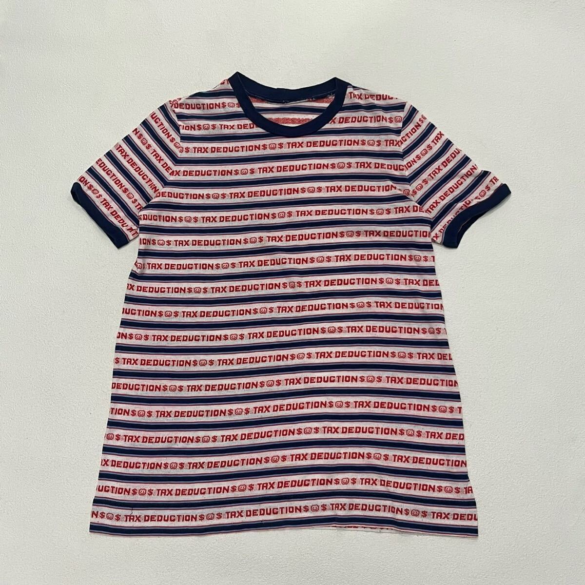 h211 70 年代 ビンテージ TAX DEDUCTION ボーダー リンガー Tシャツ トリコ スマイル ドル 柄 70s vintage