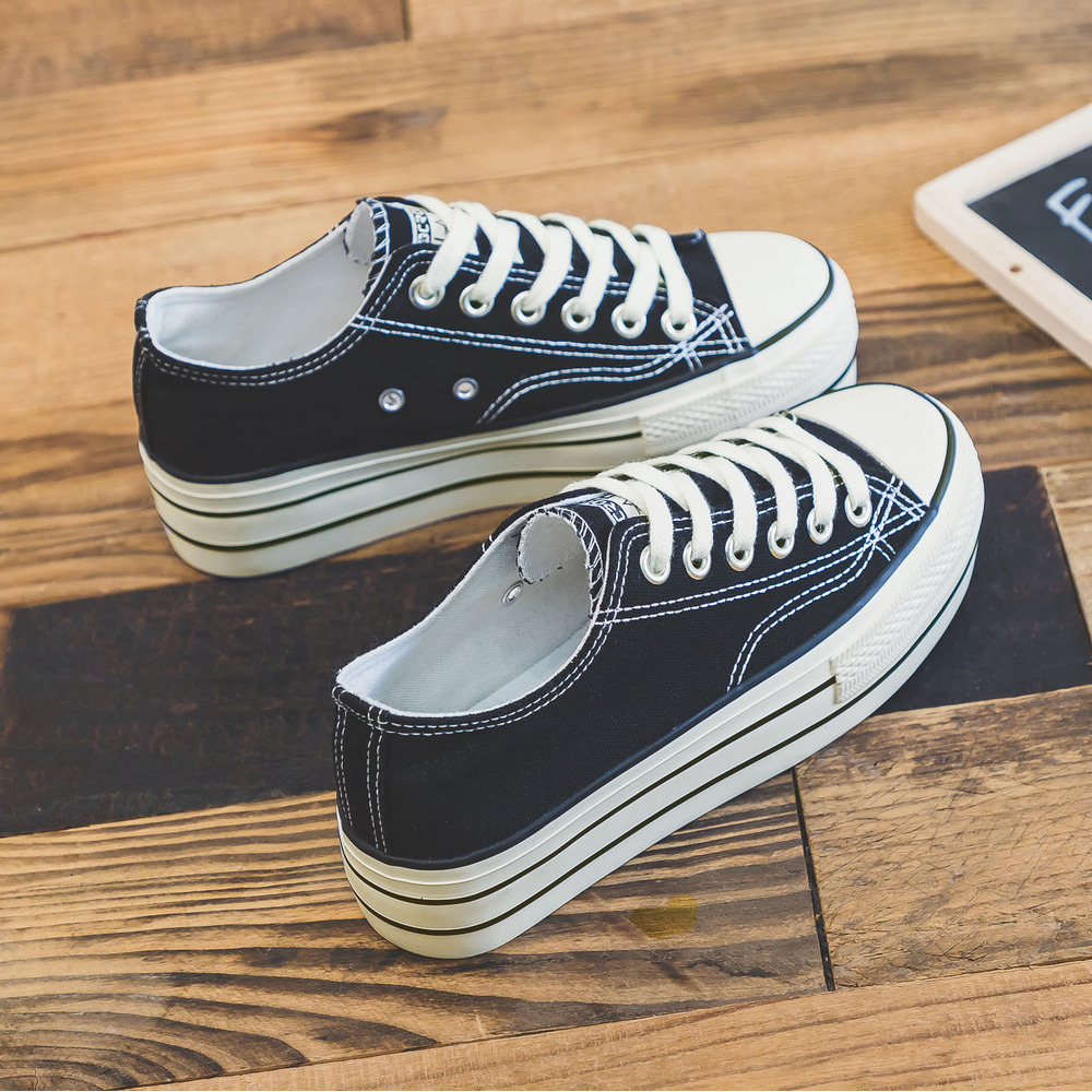 ☆ ブラック ☆ 36(23cm) ☆ 厚底 スニーカー pmyb8556 厚底 スニーカー レディース 厚底スニーカー 紐靴 ひも靴 キャンパスシューズ