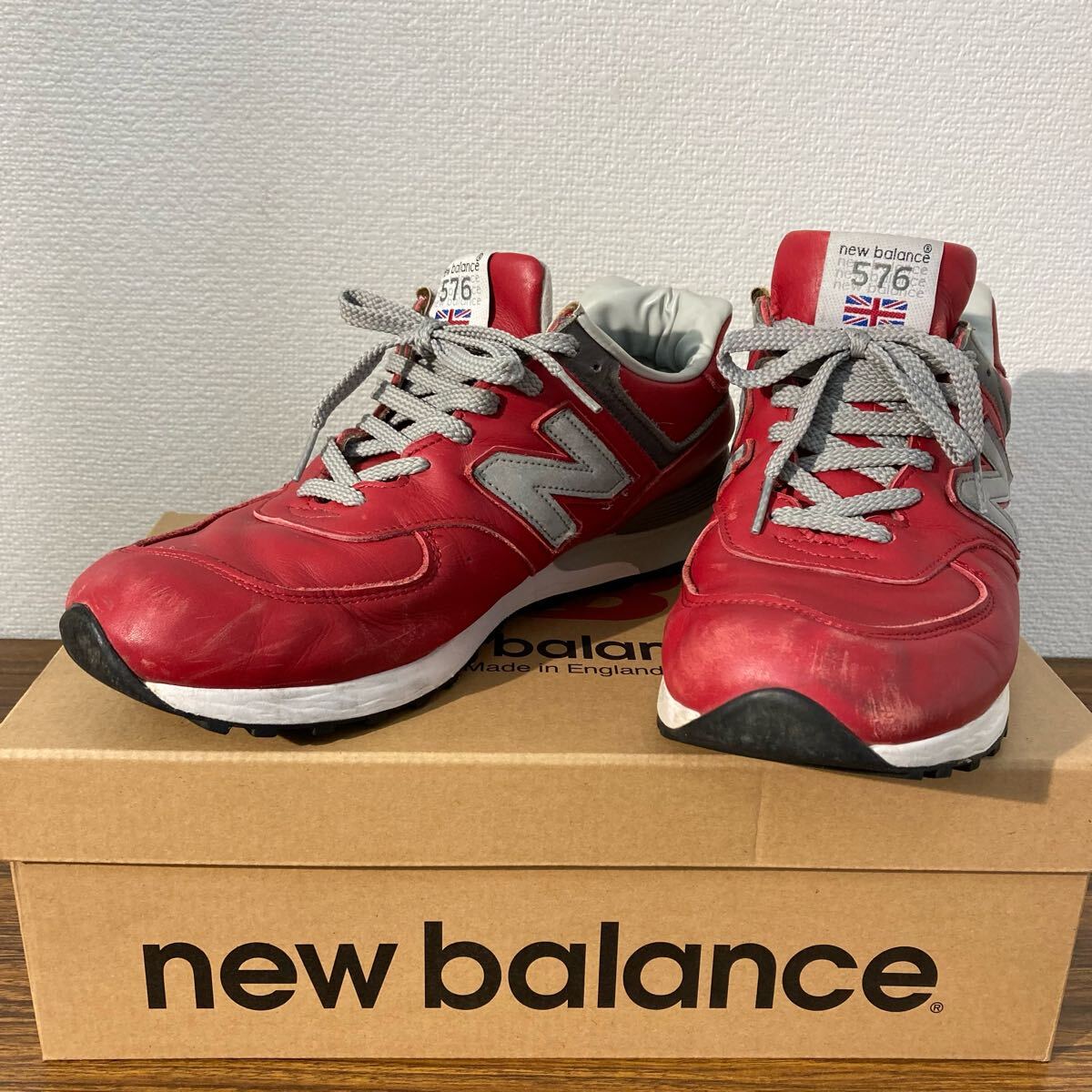 New Balance ニューバランス スニーカー M576 RED レザー レッド系 約27.5cm 中古品